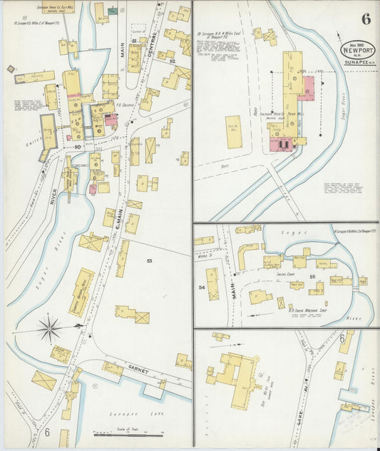 Sanborn Fire Insurance Map from Newport, Sullivan County, New Hampshire (1905), Sheet #0006 - Historic Sanborn Fire Insurance Map Print, vintage old map wall art, antique decor, genealogy gift, New Hampshire New Hampshire map