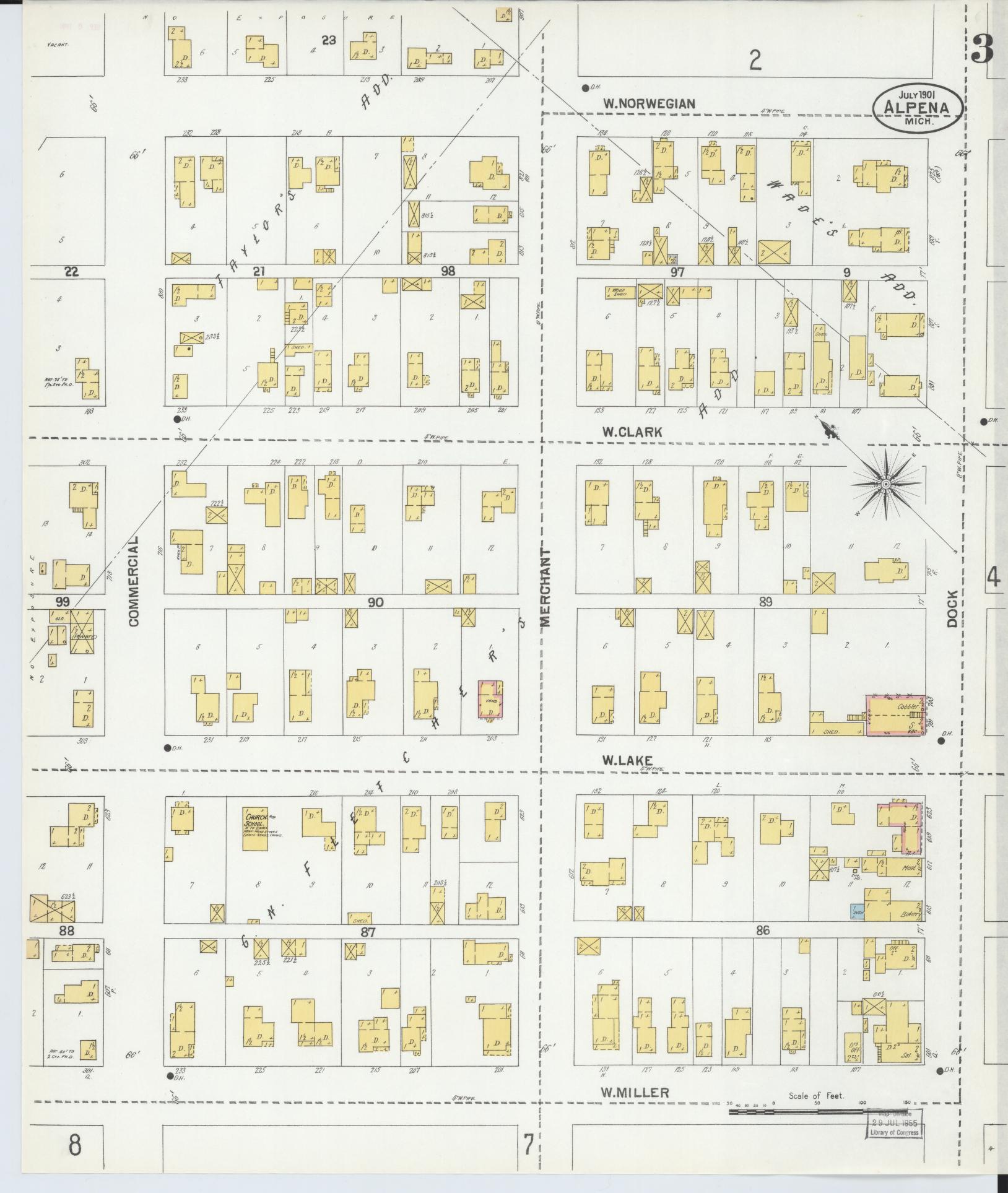 Sanborn Fire Insurance Map from Alpena, Alpena County, Michigan (1901), Sheet #0003 - Complete Map Set gallery image, historic Sanborn map, vintage wall art, Michigan Michigan