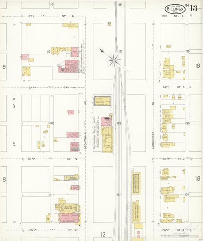 Sanborn Fire Insurance Map from Billings, Yellowstone County, Montana (1903), Sheet #0013 - Complete Map Set gallery image, historic Sanborn map, vintage wall art, Montana Montana
