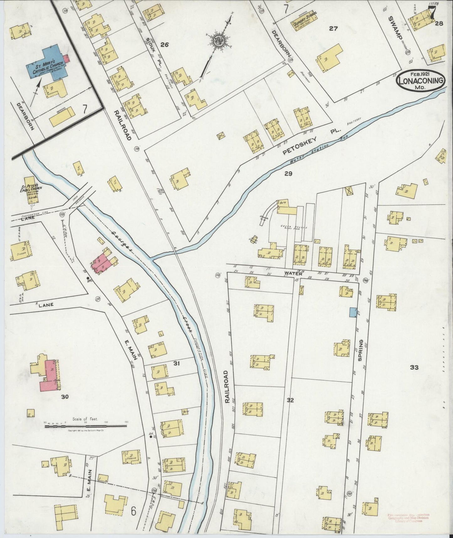 Sanborn Fire Insurance Map from Lonaconing, Allegany County, Maryland (1921), Sheet #0007 - Historic Sanborn Fire Insurance Map Print, vintage old map wall art