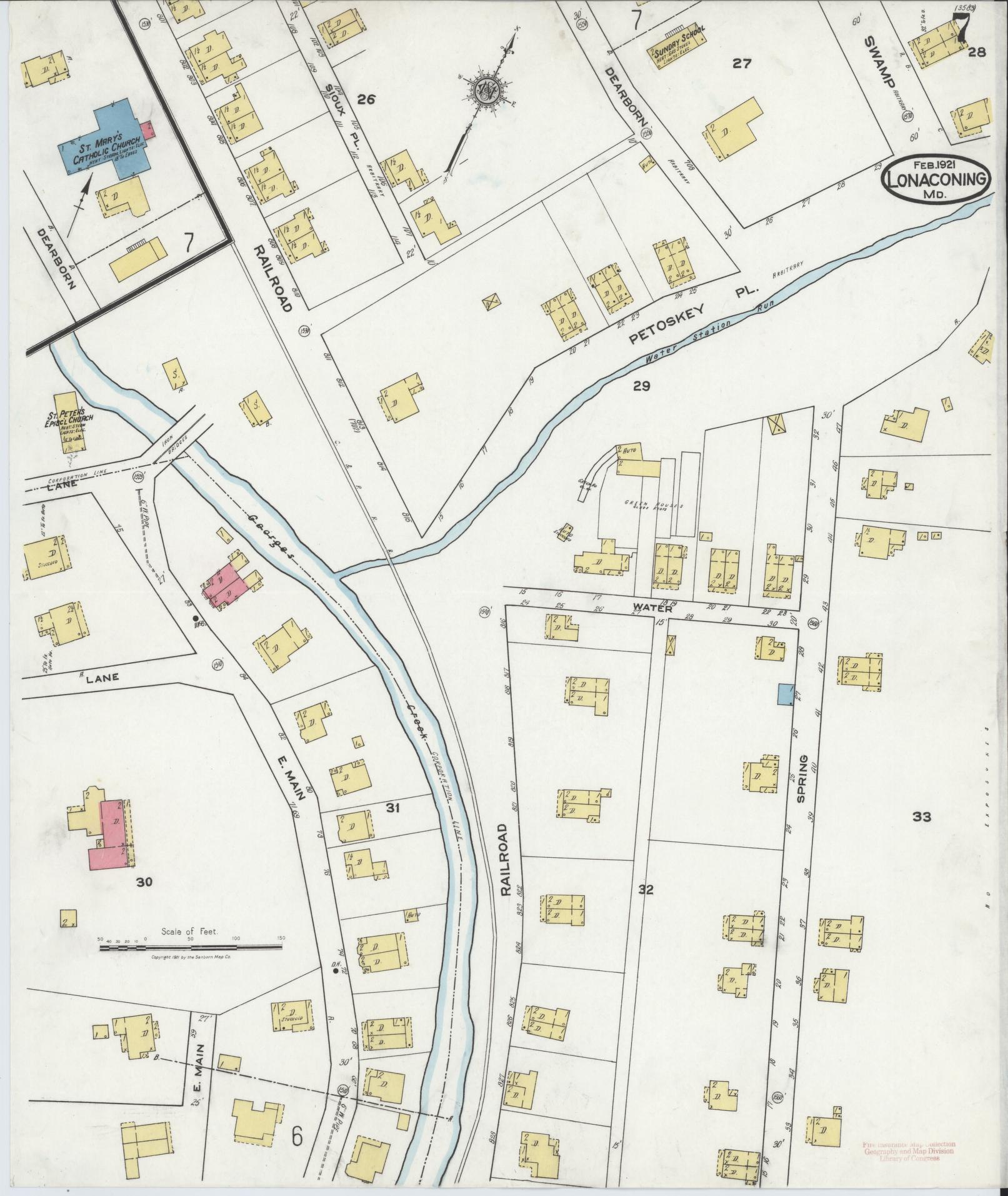 Sanborn Fire Insurance Map from Lonaconing, Allegany County, Maryland (1921), Sheet #0007 - Historic Sanborn Fire Insurance Map Print, vintage old map wall art