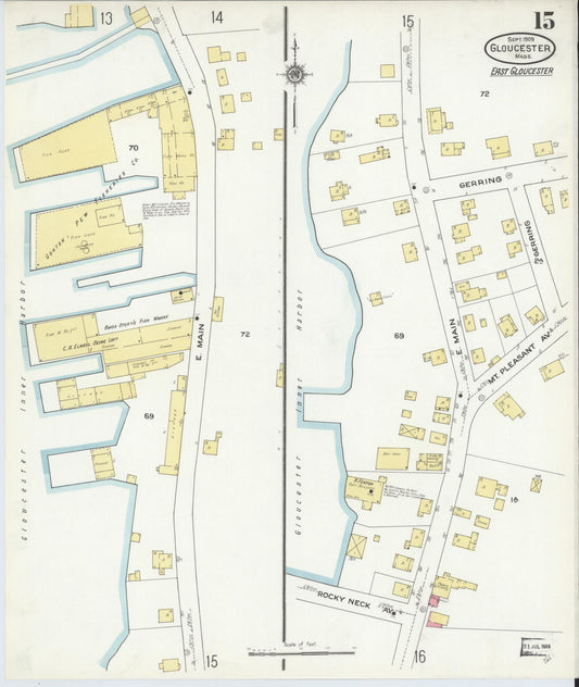 Sanborn Fire Insurance Map from Gloucester, Essex County, Massachusetts (1909), Sheet #0015 - Historic Sanborn Fire Insurance Map Print, vintage old map wall art, antique decor, genealogy gift, Massachusetts Massachusetts map