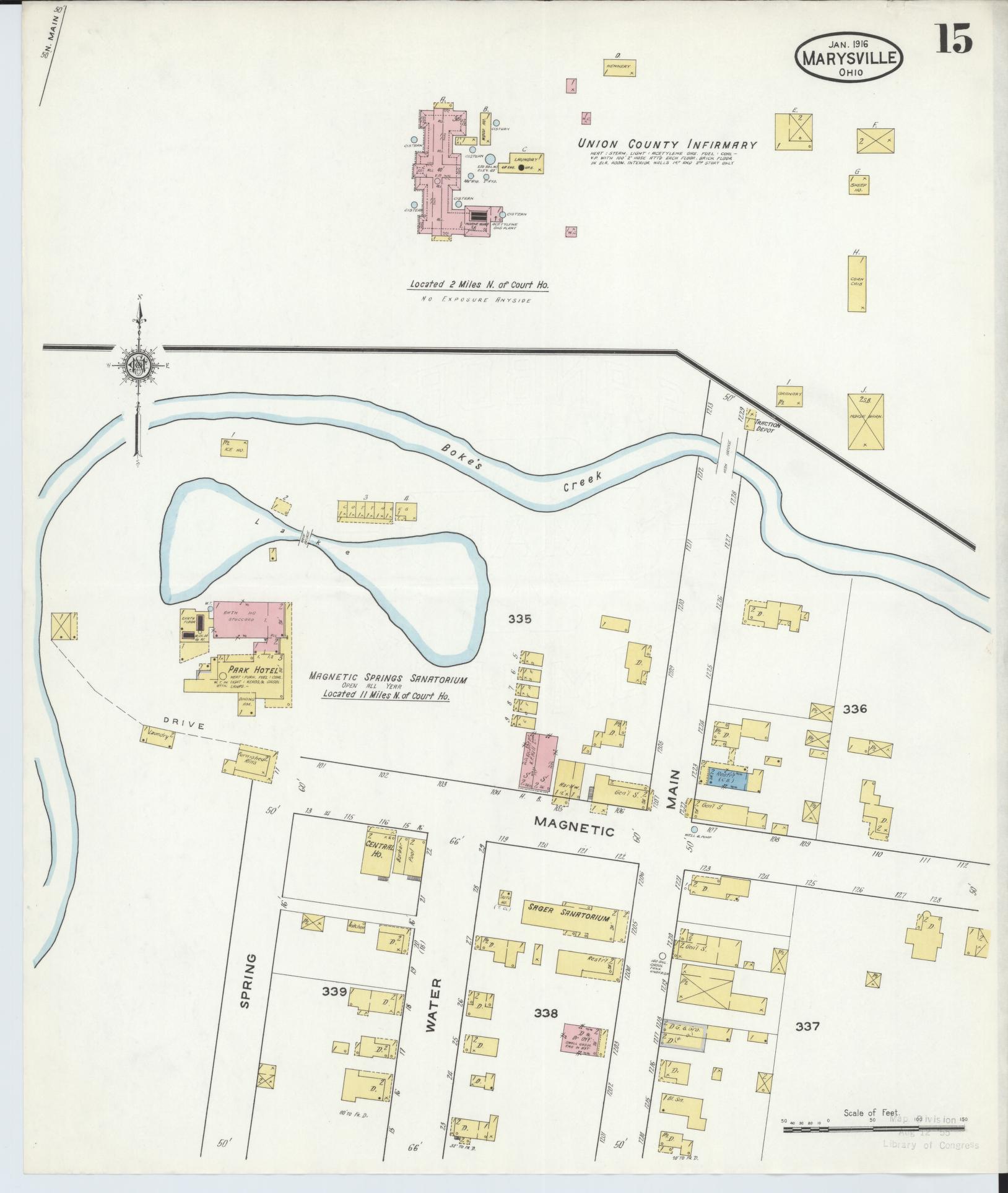 Sanborn Fire Insurance Map from Marysville, Union County, Ohio (1916), Sheet #0015 - Complete Map Set gallery image, historic Sanborn map, vintage wall art, Ohio Ohio