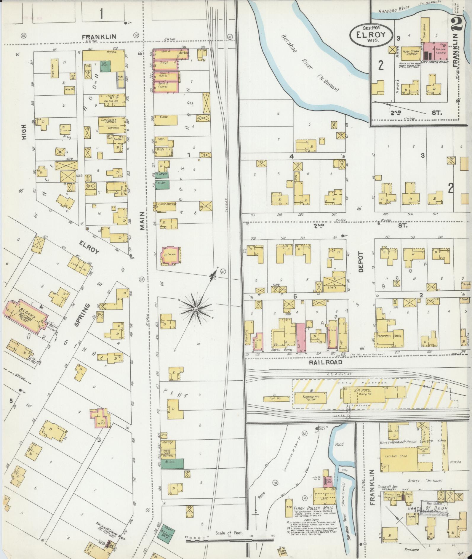 Sanborn Fire Insurance Map from Elroy, Juneau County, Wisconsin (1904), Sheet #0002 - Historic Sanborn Fire Insurance Map Print, vintage old map wall art, antique decor, genealogy gift, Wisconsin Wisconsin map