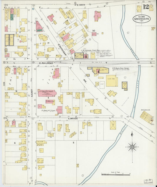 Sanborn Fire Insurance Map from Greensburg, Decatur County, Indiana (1906), Sheet #0012 - Historic Sanborn Fire Insurance Map Print, vintage old map wall art, antique decor, genealogy gift, Indiana Indiana map