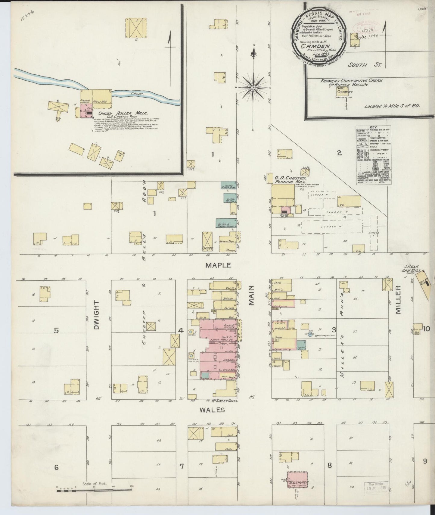 Sanborn Fire Insurance Map from Camden, Hillsdale County, Michigan (1893), Sheet #0001 - Historic Sanborn Fire Insurance Map Print, vintage old map wall art, antique decor, genealogy gift, Michigan Michigan map