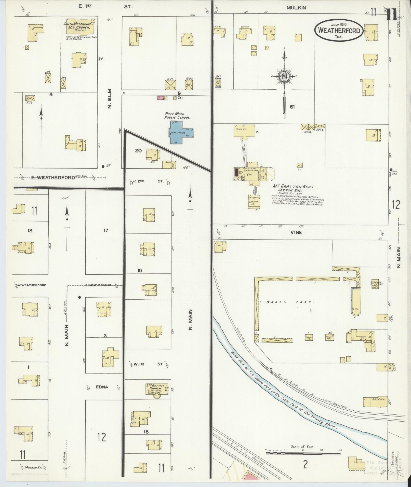 Sanborn Fire Insurance Map from Weatherford, Parker County, Texas (1910), Sheet #0011 - Historic Sanborn Fire Insurance Map Print, vintage old map wall art, antique decor, genealogy gift, Texas Texas map