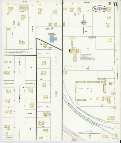 Sanborn Fire Insurance Map from Weatherford, Parker County, Texas (1910), Sheet #0011 - Historic Sanborn Fire Insurance Map Print, vintage old map wall art, antique decor, genealogy gift, Texas Texas map