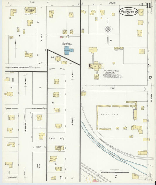 Sanborn Fire Insurance Map from Weatherford, Parker County, Texas (1910), Sheet #0011 - Historic Sanborn Fire Insurance Map Print, vintage old map wall art, antique decor, genealogy gift, Texas Texas map