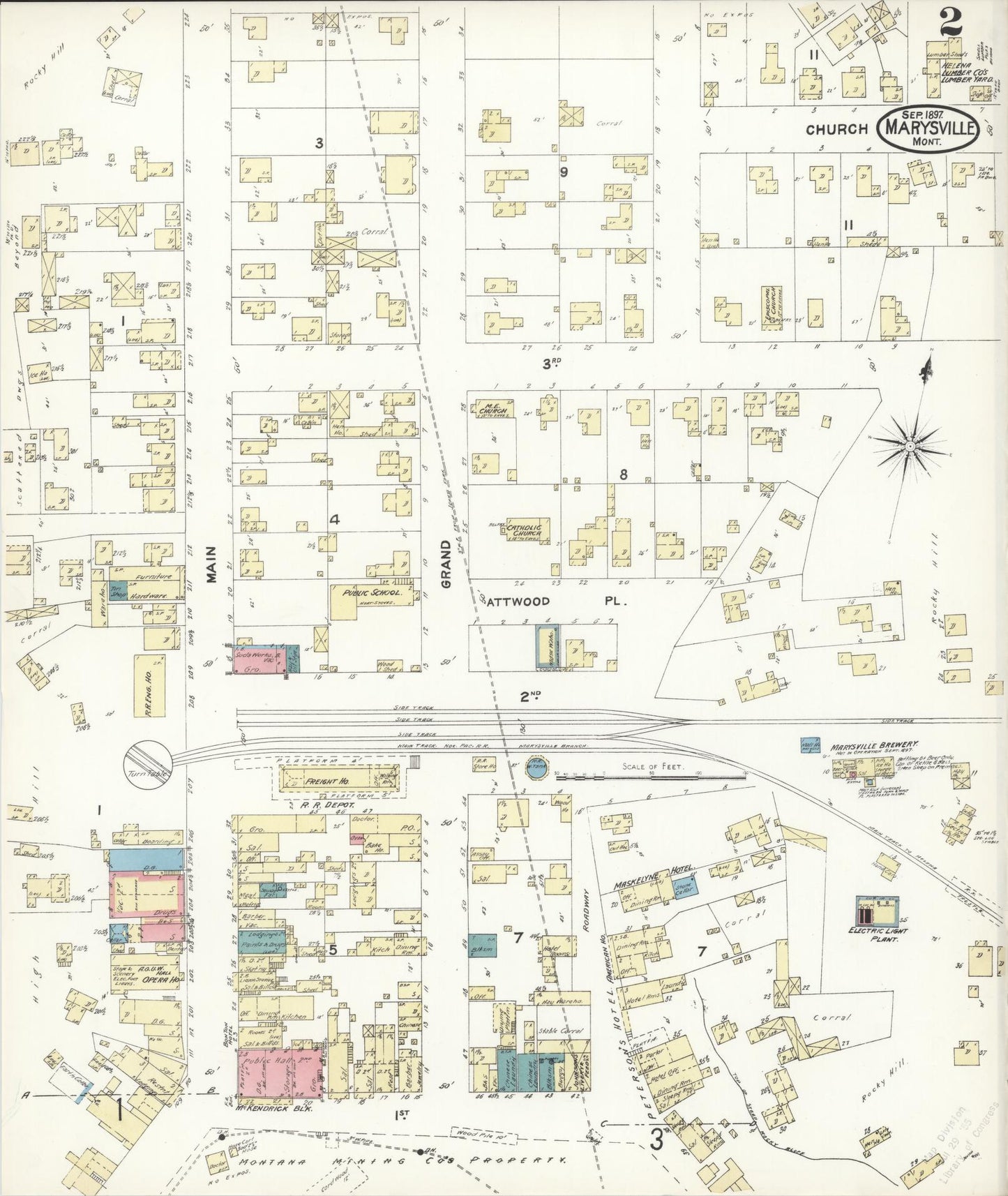 Sanborn Fire Insurance Map from Marysville, Lewis And Clark County, Montana (1897), Sheet #0002 - Historic Sanborn Fire Insurance Map Print, vintage old map wall art, antique decor, genealogy gift, Montana Montana map