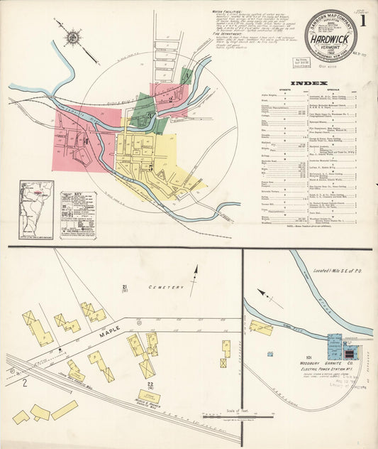 Sanborn Fire Insurance Map from Hardwick, Caledonia County, Vermont (1922), Sheet #0001 - Historic Sanborn Fire Insurance Map Print, vintage old map wall art, antique decor, genealogy gift, Vermont Vermont map