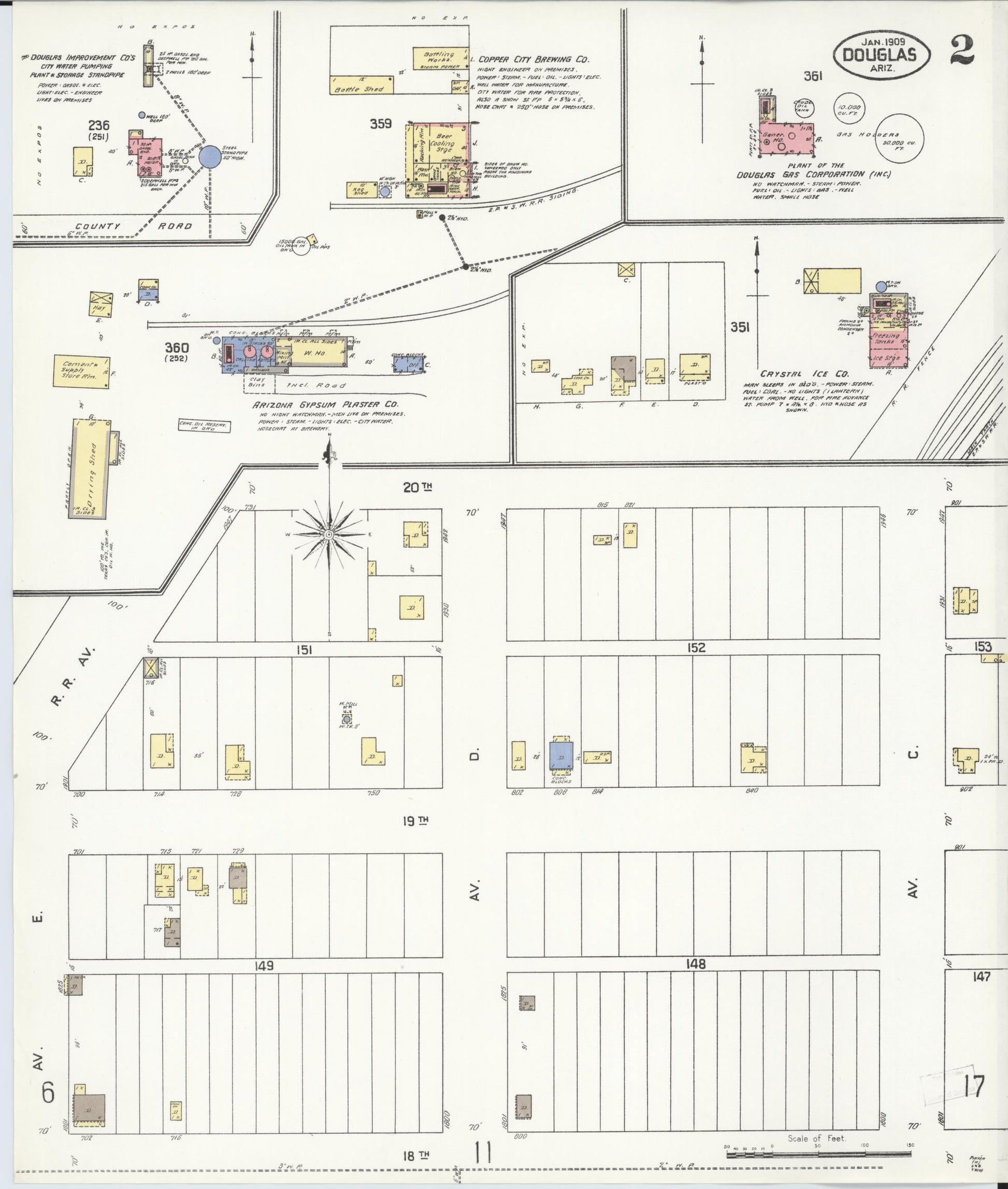Sanborn Fire Insurance Map from Douglas, Cochise County, Arizona (1909), Sheet #0002 - Complete Map Set gallery image, historic Sanborn map, vintage wall art, Arizona Arizona
