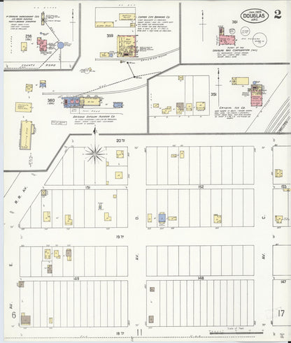 Sanborn Fire Insurance Map from Douglas, Cochise County, Arizona (1909), Sheet #0002 - Complete Map Set gallery image, historic Sanborn map, vintage wall art, Arizona Arizona