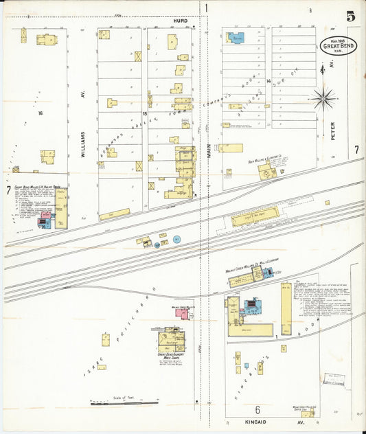 Sanborn Fire Insurance Map from Great Bend, Barton County, Kansas (1905), Sheet #0005 - Historic Sanborn Fire Insurance Map Print, vintage old map wall art, antique decor, genealogy gift, Kansas Kansas map