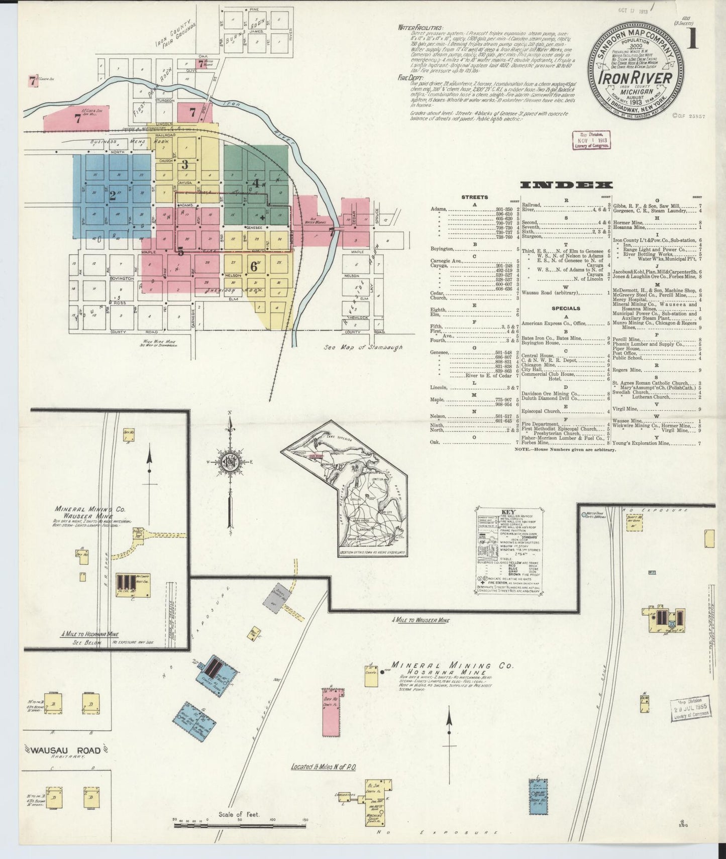 Sanborn Fire Insurance Map from Iron River, Iron County, Michigan (1913), Sheet #0001 - Complete Map Set gallery image, historic Sanborn map, vintage wall art, Michigan Michigan