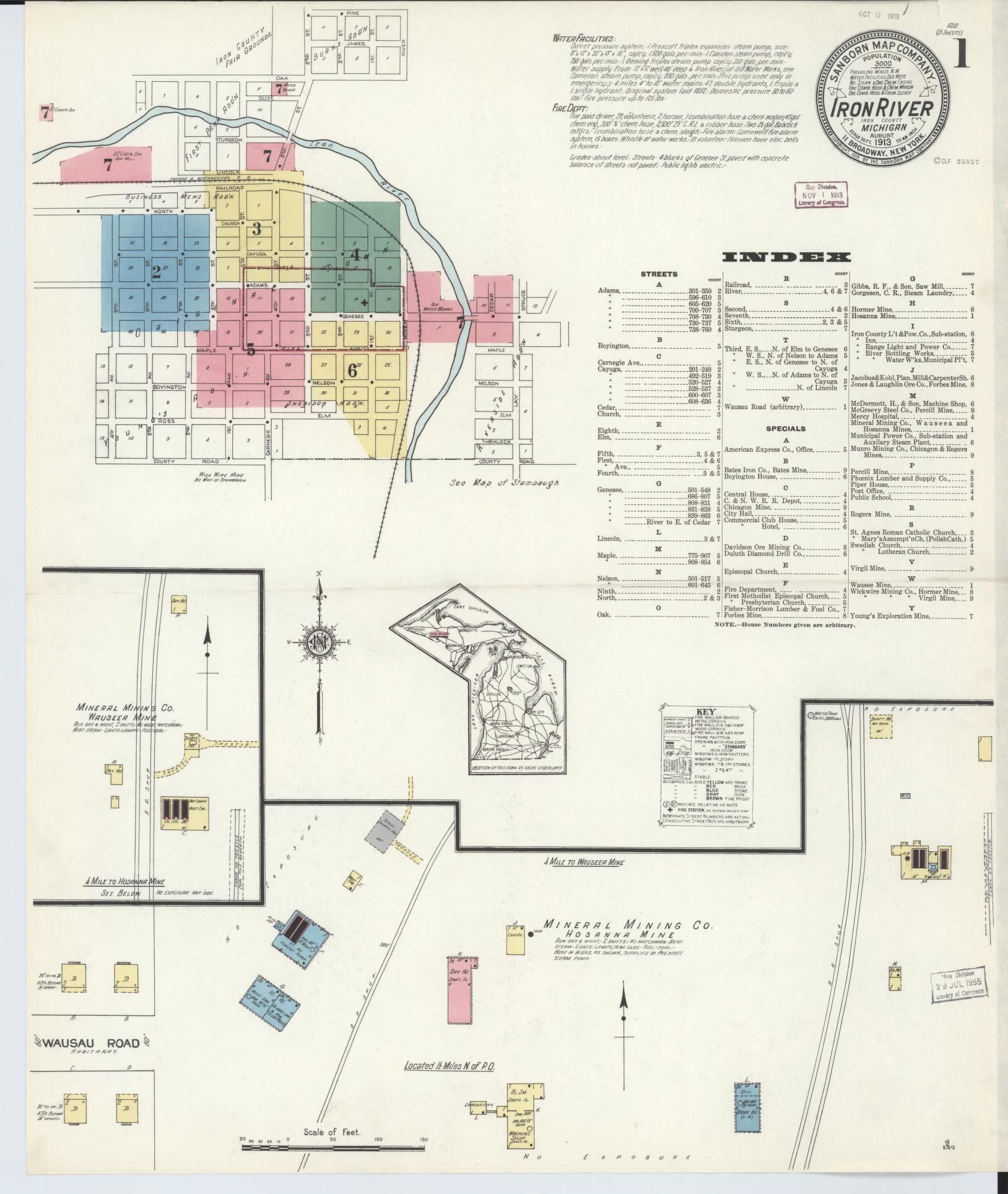 Sanborn Fire Insurance Map from Iron River, Iron County, Michigan (1913), Sheet #0001 - Complete Map Set gallery image, historic Sanborn map, vintage wall art, Michigan Michigan