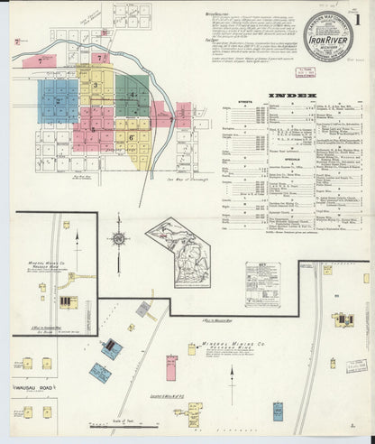 Sanborn Fire Insurance Map from Iron River, Iron County, Michigan (1913), Sheet #0001 - Complete Map Set gallery image, historic Sanborn map, vintage wall art, Michigan Michigan