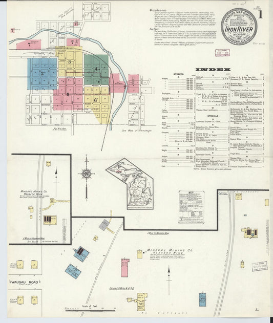 Sanborn Fire Insurance Map from Iron River, Iron County, Michigan (1913), Sheet #0001 - Complete Map Set gallery image, historic Sanborn map, vintage wall art, Michigan Michigan