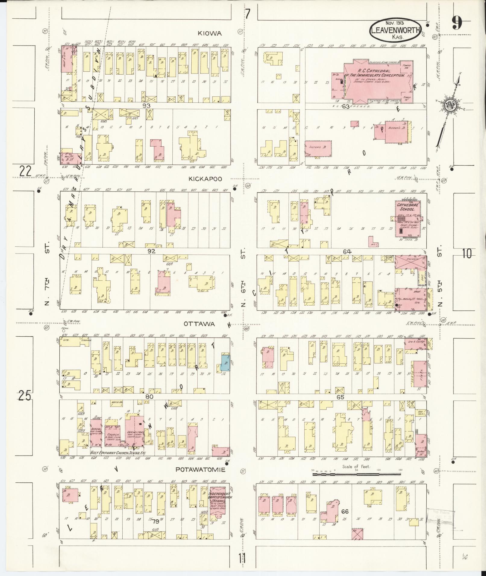 Sanborn Fire Insurance Map from Leavenworth, Leavenworth County, Kansas (1913), Sheet #0010 - Complete Map Set gallery image, historic Sanborn map, vintage wall art, Kansas Kansas