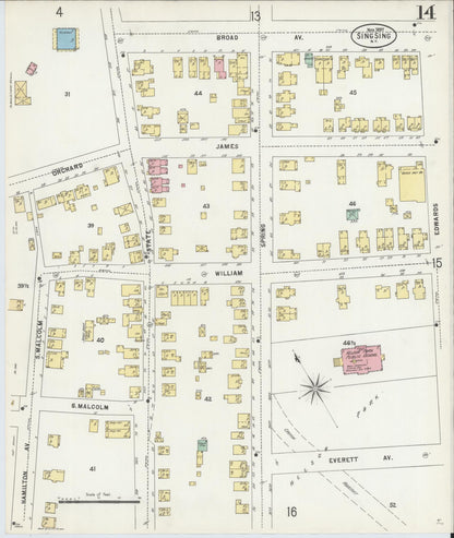 Sanborn Fire Insurance Map from Sing Sing, Westchester County, New York (1897), Sheet #0014 - Historic Sanborn Fire Insurance Map Print, vintage old map wall art, antique decor, genealogy gift, New York New York map