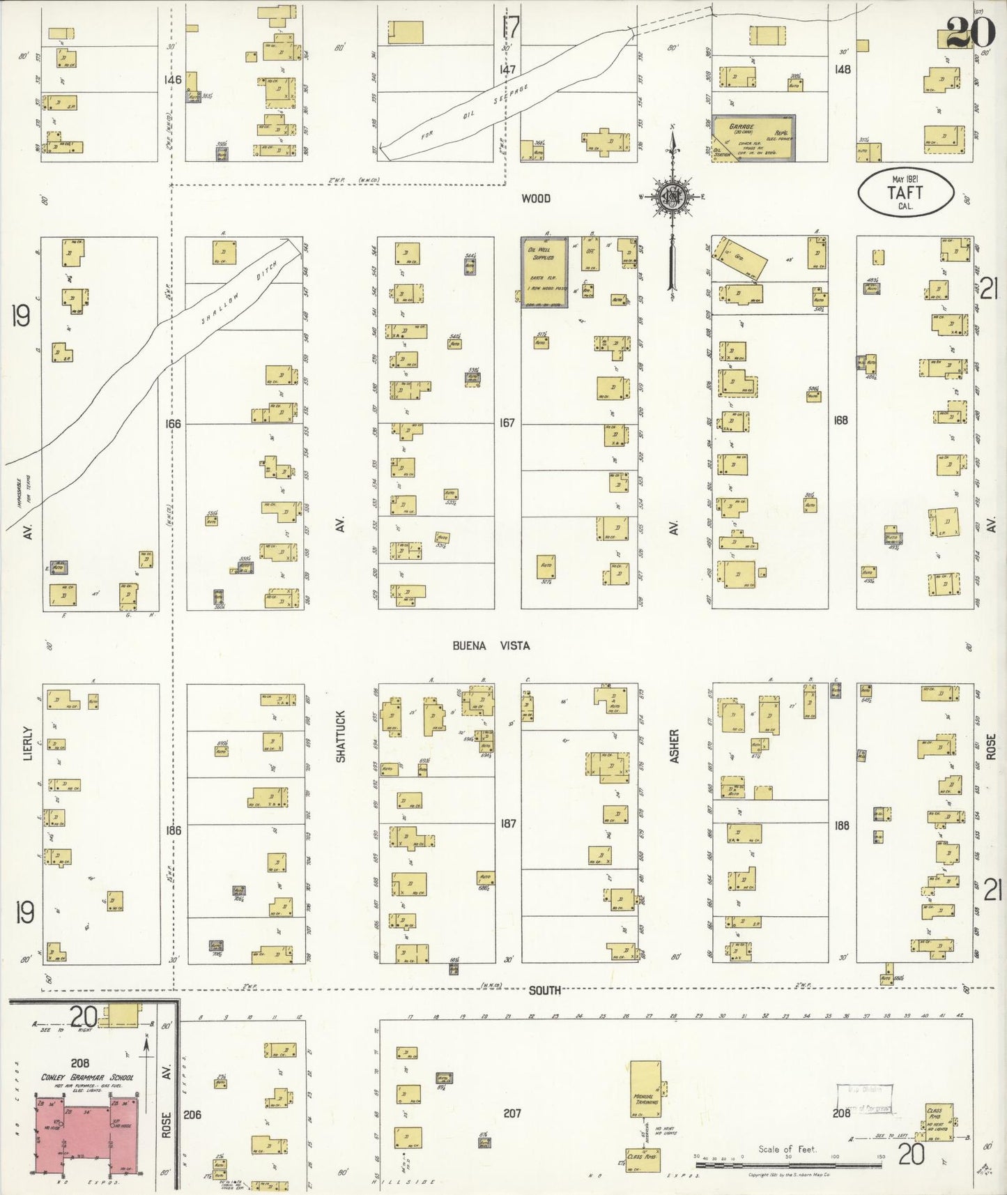Sanborn Fire Insurance Map from Taft, Kern County, California (1921), Sheet #0020 - Complete Map Set gallery image, historic Sanborn map, vintage wall art, California California