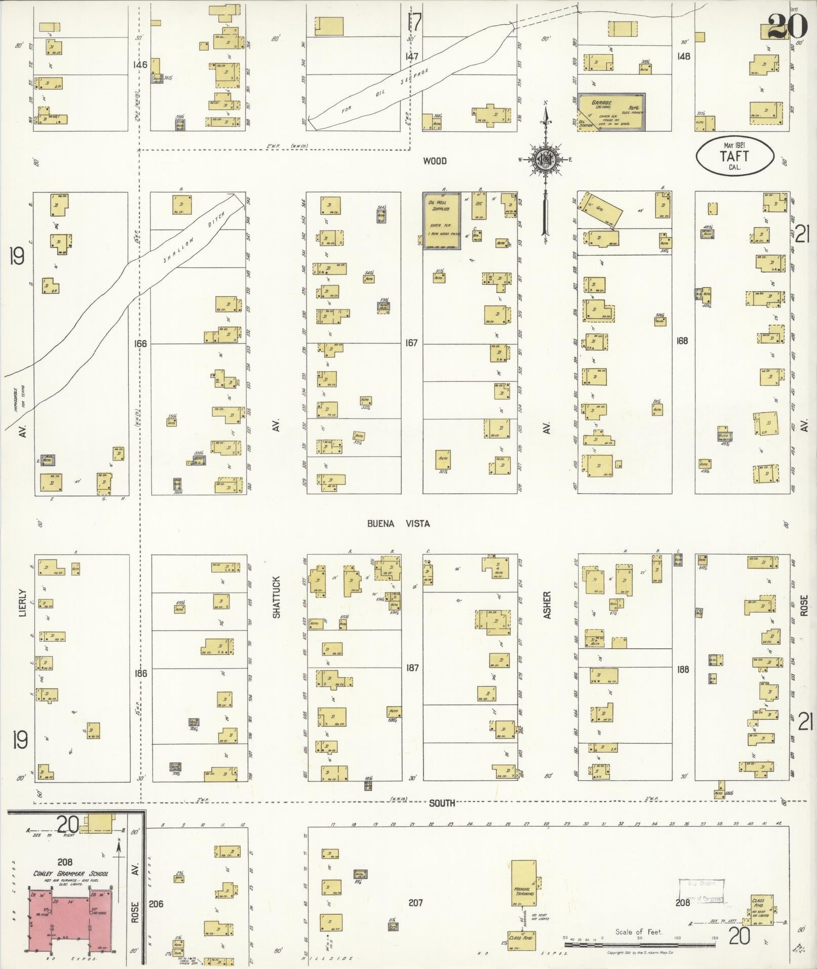 Sanborn Fire Insurance Map from Taft, Kern County, California (1921), Sheet #0020 - Complete Map Set gallery image, historic Sanborn map, vintage wall art, California California