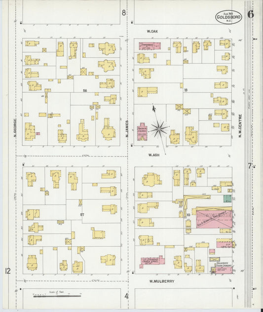 Sanborn Fire Insurance Map from Goldsboro, Wayne County, North Carolina (1901), Sheet #0006 - Historic Sanborn Fire Insurance Map Print, vintage old map wall art, antique decor, genealogy gift, North Carolina North Carolina map