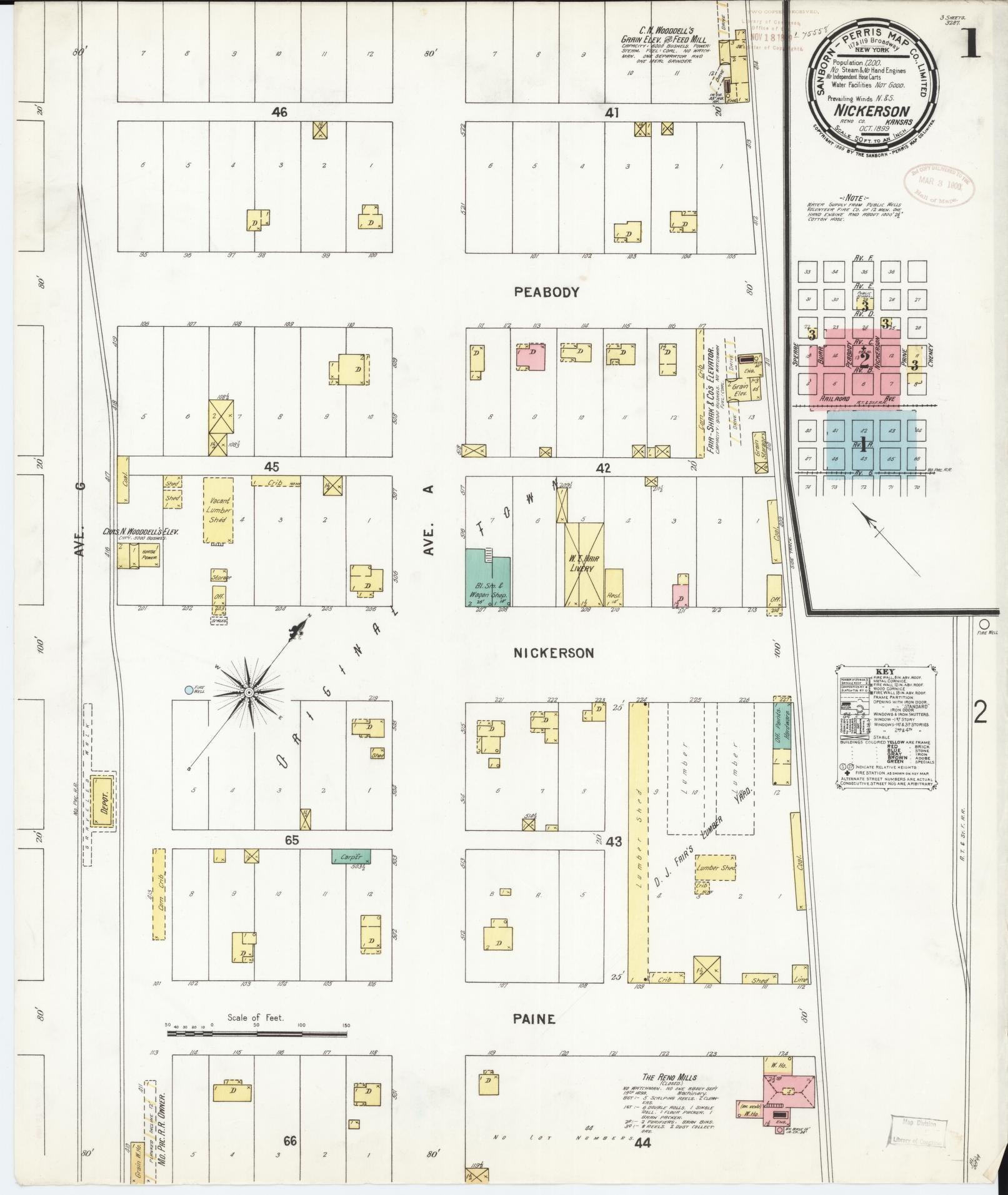 Sanborn Fire Insurance Map from Nickerson, Reno County, Kansas (1899), Sheet #0001 - Complete Map Set gallery image, historic Sanborn map, vintage wall art, Kansas Kansas