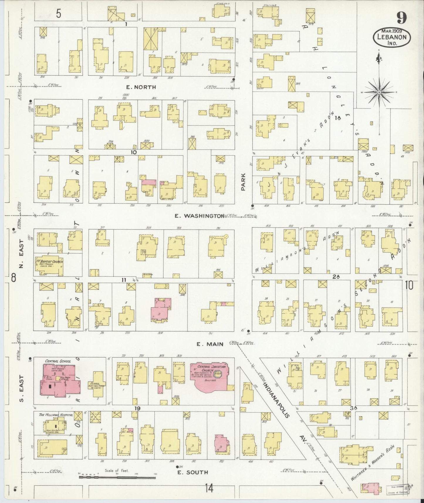 Sanborn Fire Insurance Map from Lebanon, Boone County, Indiana (1909), Sheet #0009 - Complete Map Set gallery image, historic Sanborn map, vintage wall art, Indiana Indiana