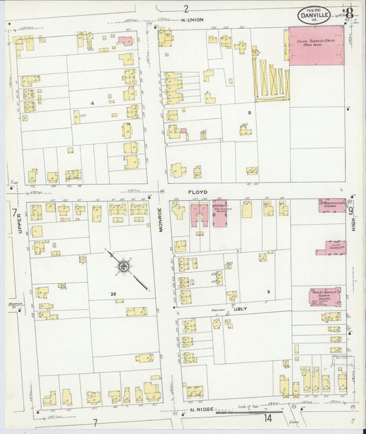 Sanborn Fire Insurance Map from Danville, Independent Cities, Virginia (1910), Sheet #0008 - Historic Sanborn Fire Insurance Map Print, vintage old map wall art, antique decor, genealogy gift, Virginia Virginia map