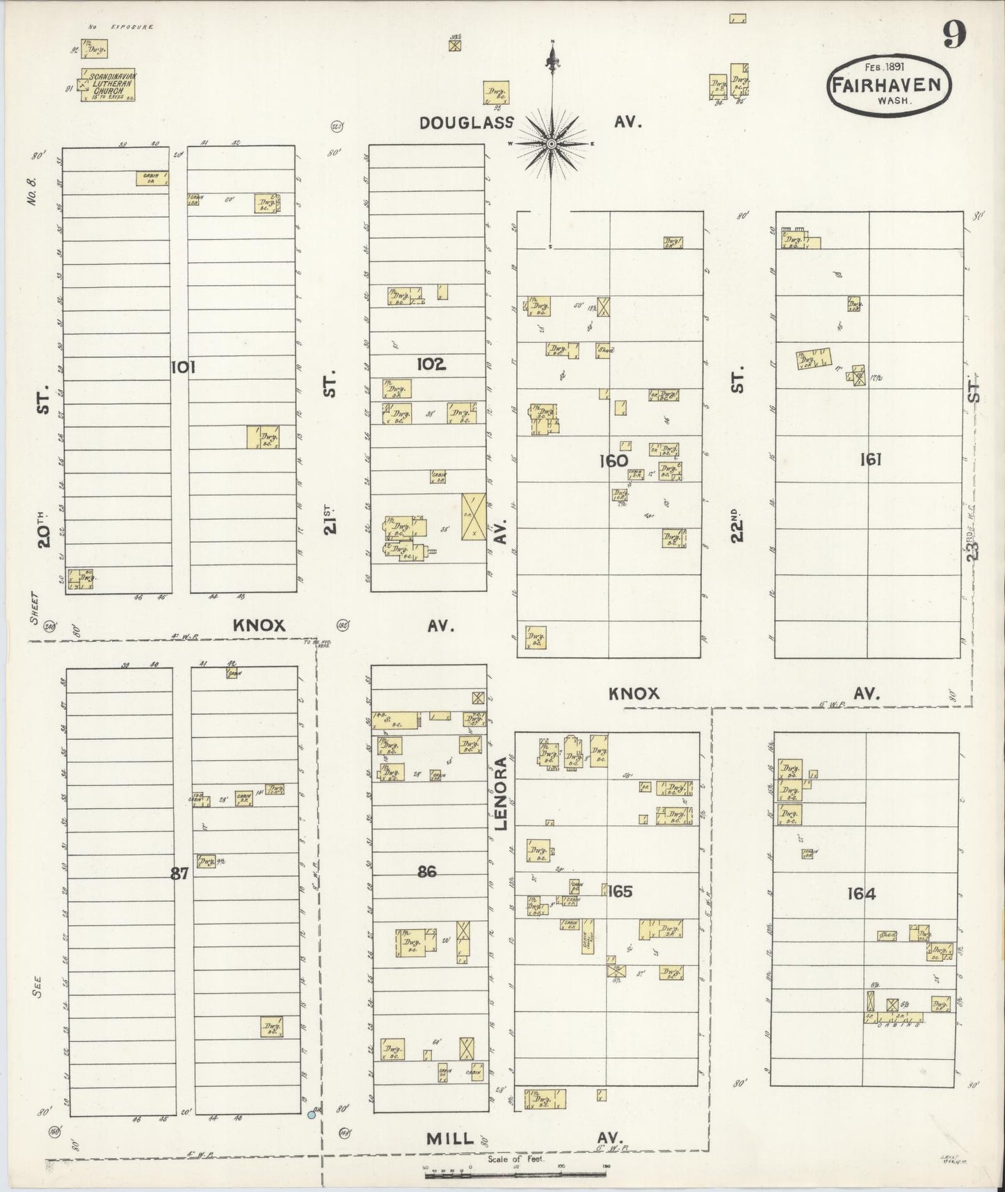 Sanborn Fire Insurance Map from Fairhaven [see also Bellingham and Sehome], Whatcom County, Washington (1891), Sheet #0009 - Complete Map Set gallery image, historic Sanborn map, vintage wall art, Washington Washington