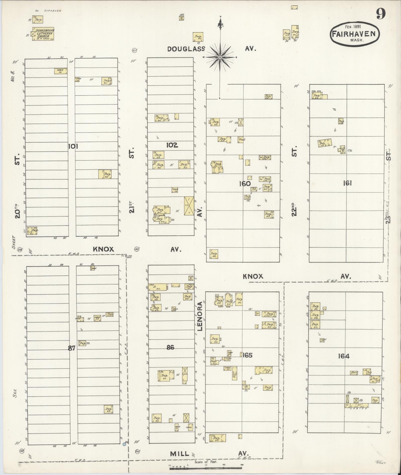Sanborn Fire Insurance Map from Fairhaven [see also Bellingham and Sehome], Whatcom County, Washington (1891), Sheet #0009 - Complete Map Set gallery image, historic Sanborn map, vintage wall art, Washington Washington