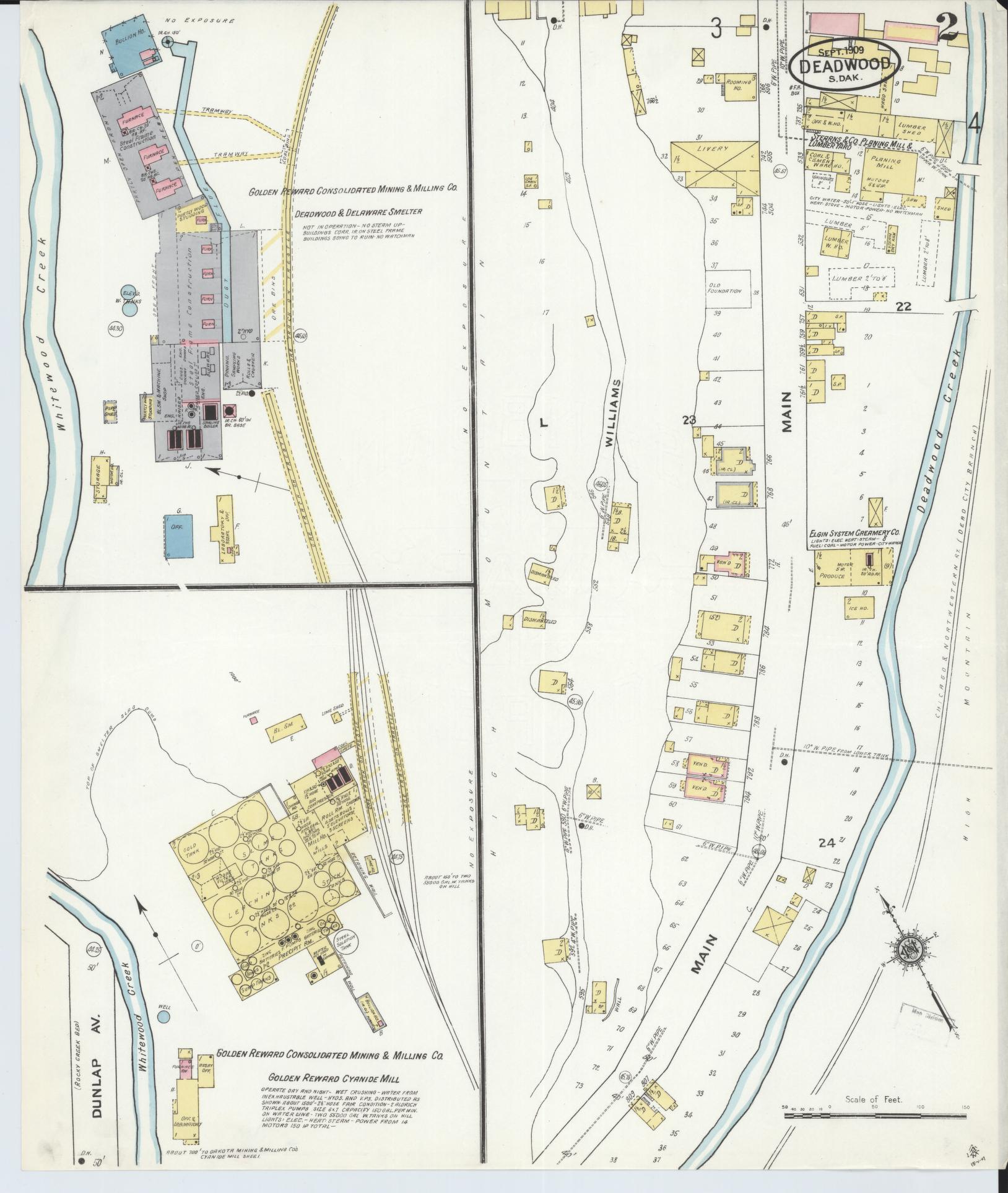 Sanborn Fire Insurance Map from Deadwood, Lawrence County, South Dakota (1909), Sheet #0002 - Complete Map Set gallery image, historic Sanborn map, vintage wall art, South Dakota South Dakota