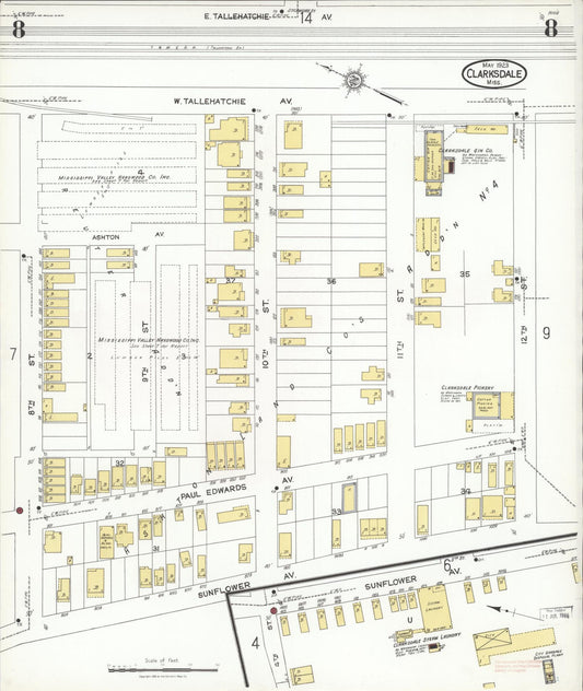 Sanborn Fire Insurance Map from Clarksdale, Coahoma County, Mississippi (1923), Sheet #0008 - Historic Sanborn Fire Insurance Map Print, vintage old map wall art, antique decor, genealogy gift, Mississippi Mississippi map