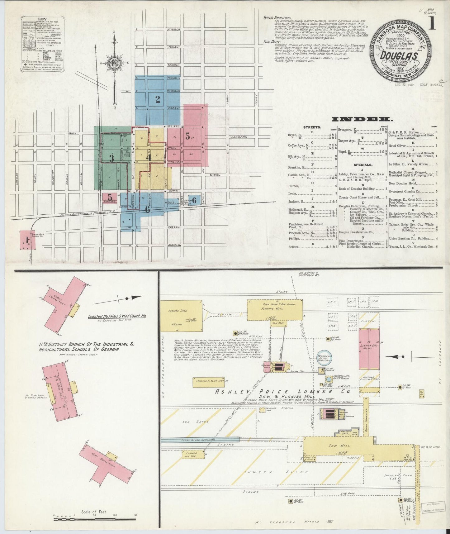 Sanborn Fire Insurance Map from Douglas, Coffee County, Georgia (1912), Sheet #0001 - Complete Map Set gallery image, historic Sanborn map, vintage wall art, Georgia Georgia