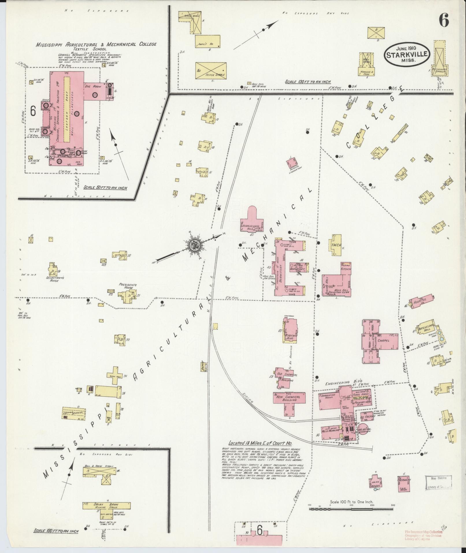 Sanborn Fire Insurance Map from Starkville, Oktibbeha County, Mississippi (1910), Sheet #0006 - Historic Sanborn Fire Insurance Map Print, vintage old map wall art, antique decor, genealogy gift, Mississippi Mississippi map