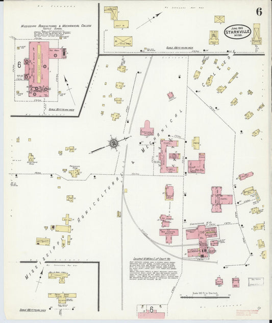 Sanborn Fire Insurance Map from Starkville, Oktibbeha County, Mississippi (1910), Sheet #0006 - Historic Sanborn Fire Insurance Map Print, vintage old map wall art, antique decor, genealogy gift, Mississippi Mississippi map