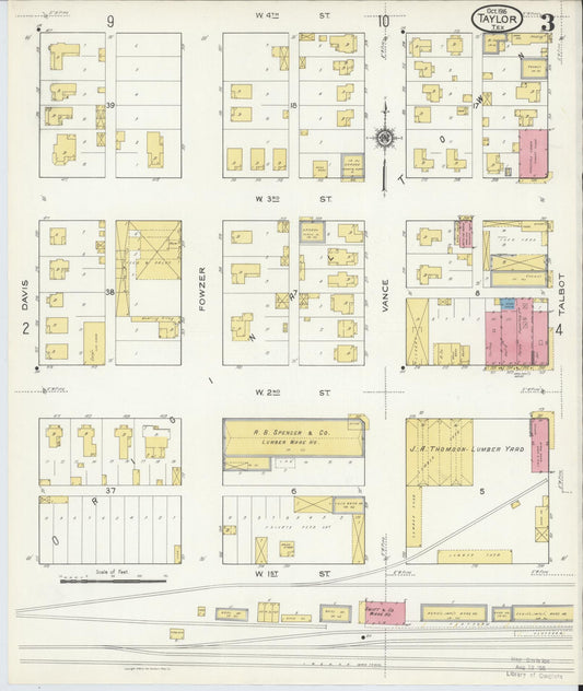 Sanborn Fire Insurance Map from Taylor, Williamson County, Texas (1916), Sheet #0003 - Historic Sanborn Fire Insurance Map Print, vintage old map wall art, antique decor, genealogy gift, Texas Texas map