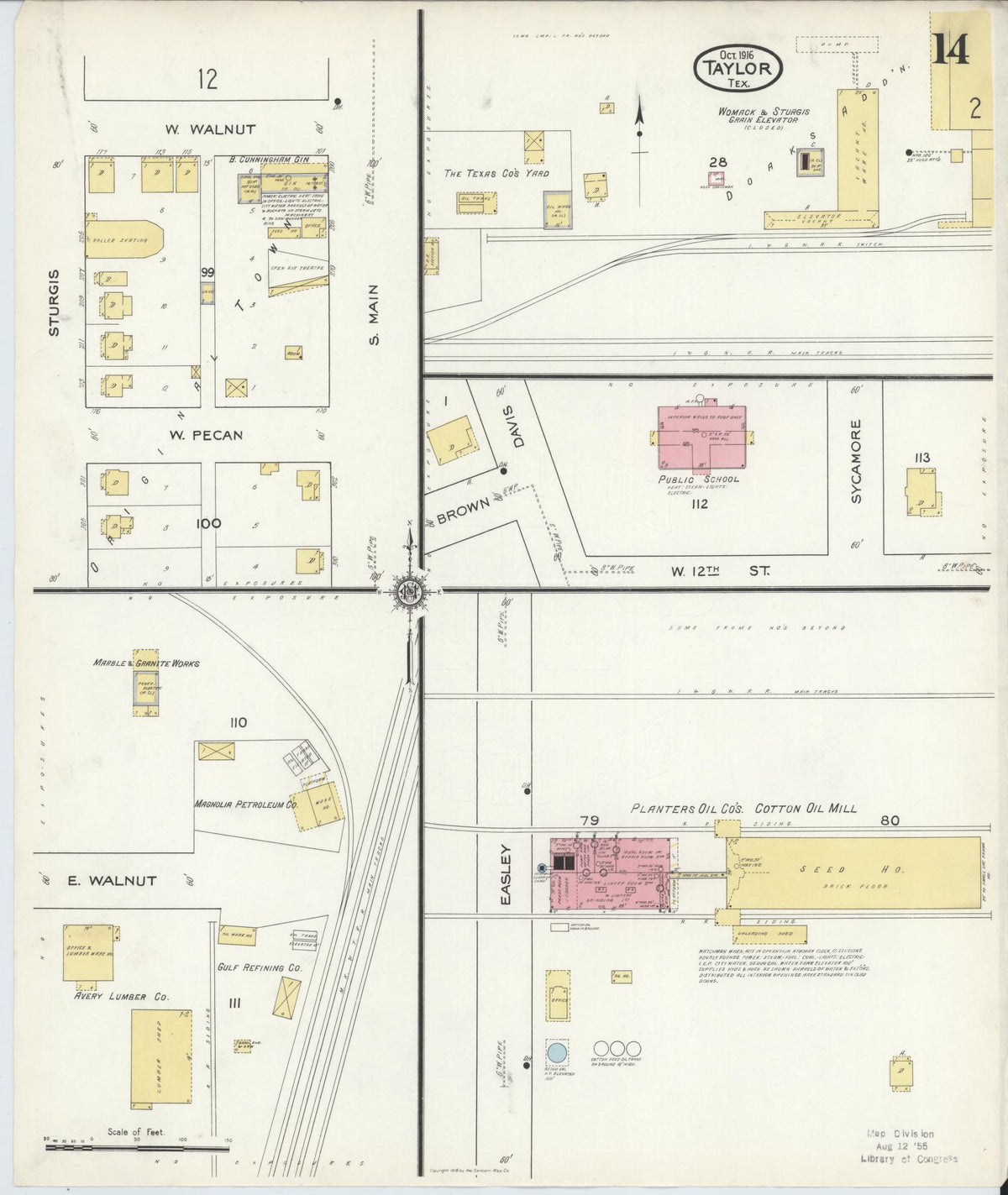 Sanborn Fire Insurance Map from Taylor, Williamson County, Texas (1916), Sheet #0014 - Historic Sanborn Fire Insurance Map Print, vintage old map wall art, antique decor, genealogy gift, Texas Texas map