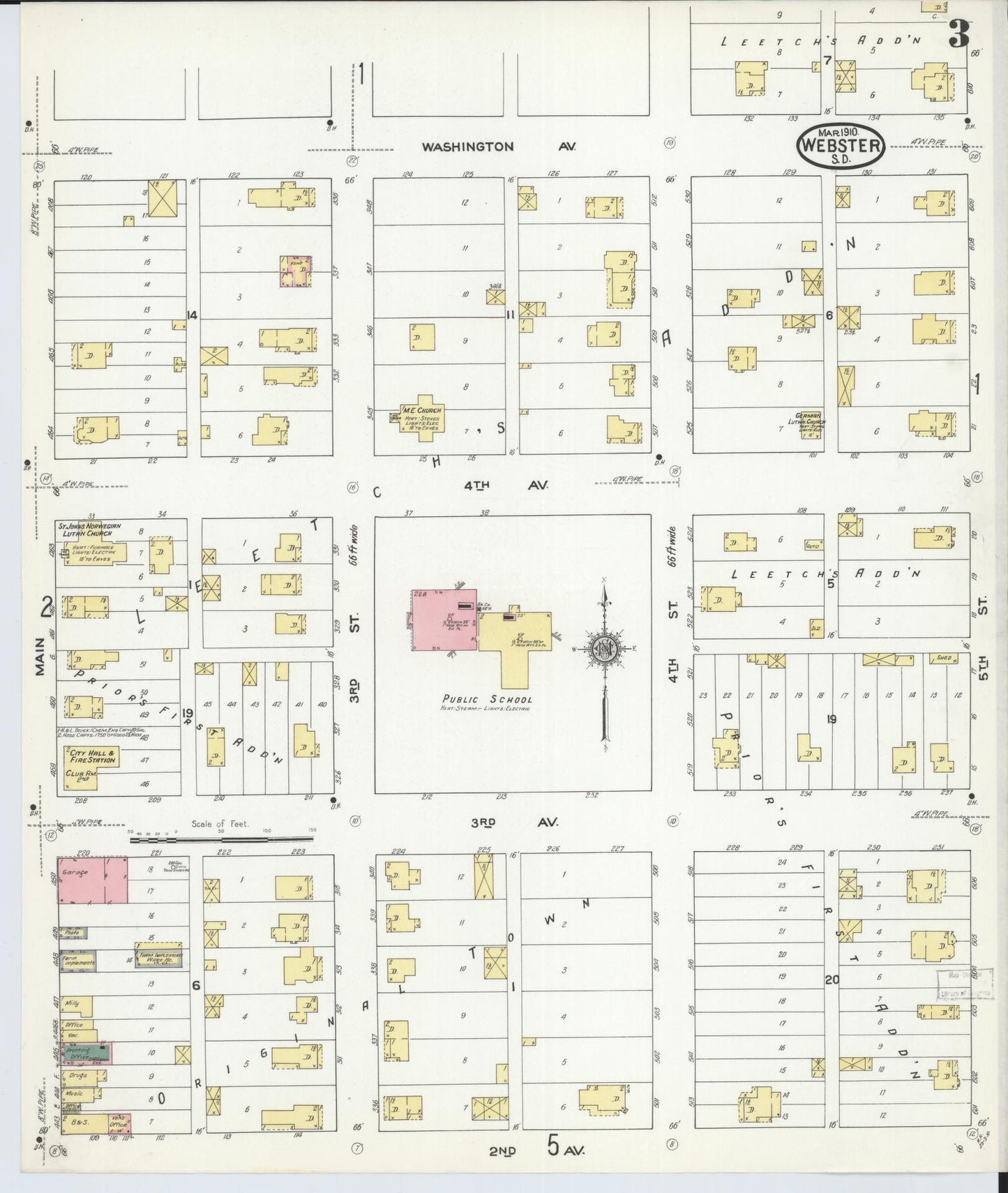 Sanborn Fire Insurance Map from Webster, Day County, South Dakota (1910), Sheet #0003 - Complete Map Set gallery image, historic Sanborn map, vintage wall art, South Dakota South Dakota