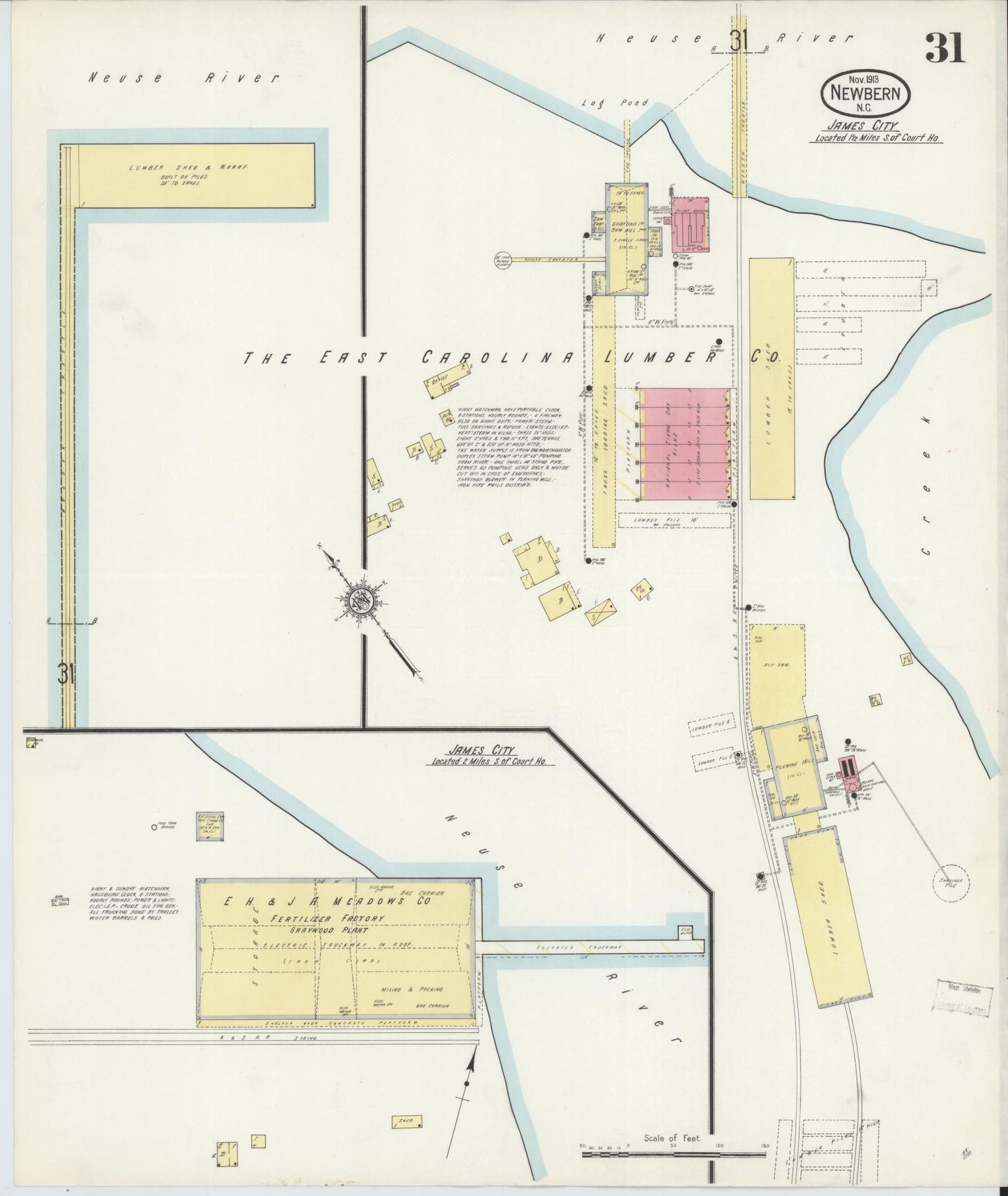 Sanborn Fire Insurance Map from New Bern, Craven County, North Carolina (1913), Sheet #0031 - Historic Sanborn Fire Insurance Map Print, vintage old map wall art, antique decor, genealogy gift, North Carolina North Carolina map