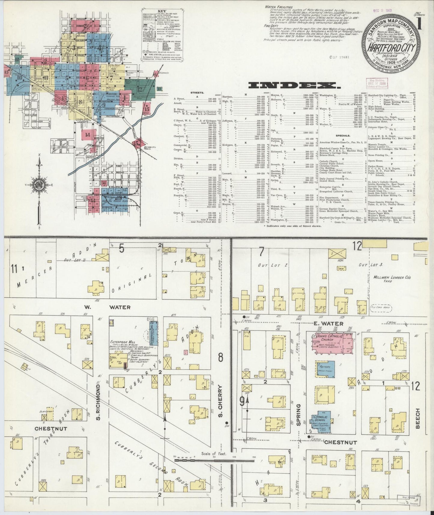 Sanborn Fire Insurance Map from Hartford City, Blackford County, Indiana (1909), Sheet #0001 - Complete Map Set gallery image, historic Sanborn map, vintage wall art, Indiana Indiana