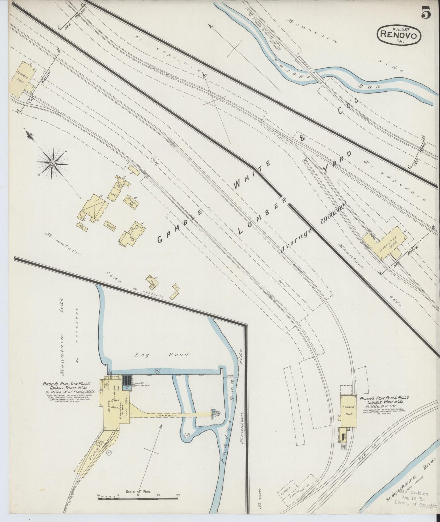 Sanborn Fire Insurance Map from Renovo, Clinton County, Pennsylvania (1887), Sheet #0005 - Complete Map Set gallery image, historic Sanborn map, vintage wall art, Pennsylvania Pennsylvania