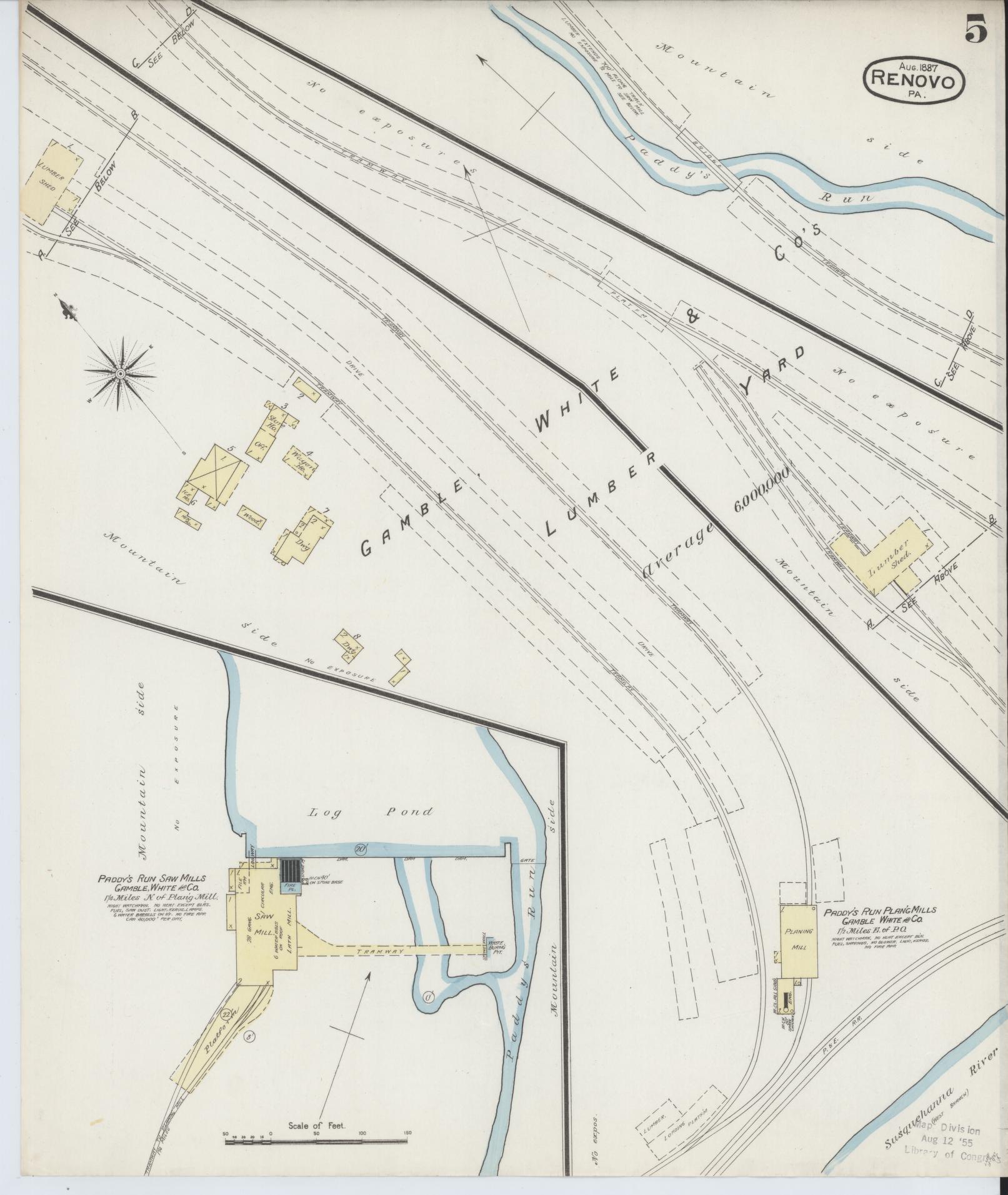 Sanborn Fire Insurance Map from Renovo, Clinton County, Pennsylvania (1887), Sheet #0005 - Complete Map Set gallery image, historic Sanborn map, vintage wall art, Pennsylvania Pennsylvania