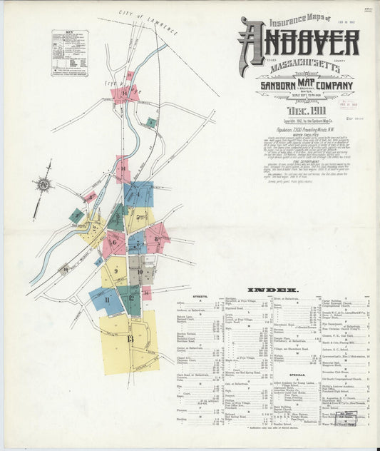 Sanborn Fire Insurance Map from Andover, Essex County, Massachusetts (1911), Sheet #0001 - Complete Map Set gallery image, historic Sanborn map, vintage wall art, Massachusetts Massachusetts