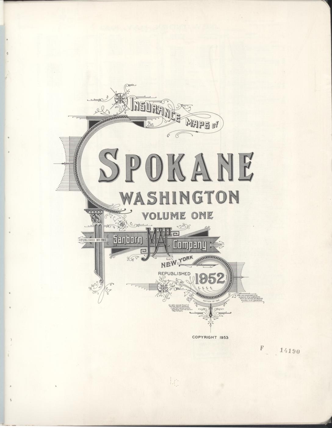 Sanborn Fire Insurance Map from Spokane, Spokane County, Washington (1952), Sheet #0001 - Complete Map Set gallery image, historic Sanborn map, vintage wall art, Washington Washington