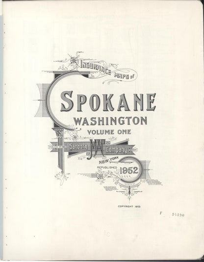Sanborn Fire Insurance Map from Spokane, Spokane County, Washington (1952), Sheet #0001 - Complete Map Set gallery image, historic Sanborn map, vintage wall art, Washington Washington
