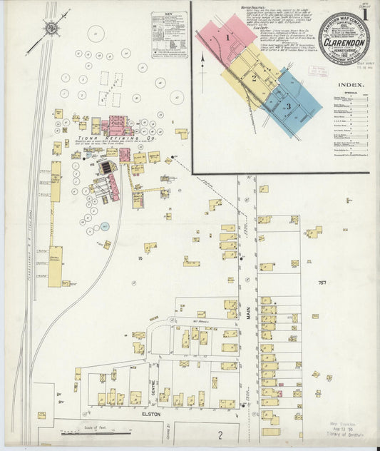 Sanborn Fire Insurance Map from Clarendon, Warren County, Pennsylvania (1912), Sheet #0001 - Complete Map Set gallery image, historic Sanborn map, vintage wall art, Pennsylvania Pennsylvania