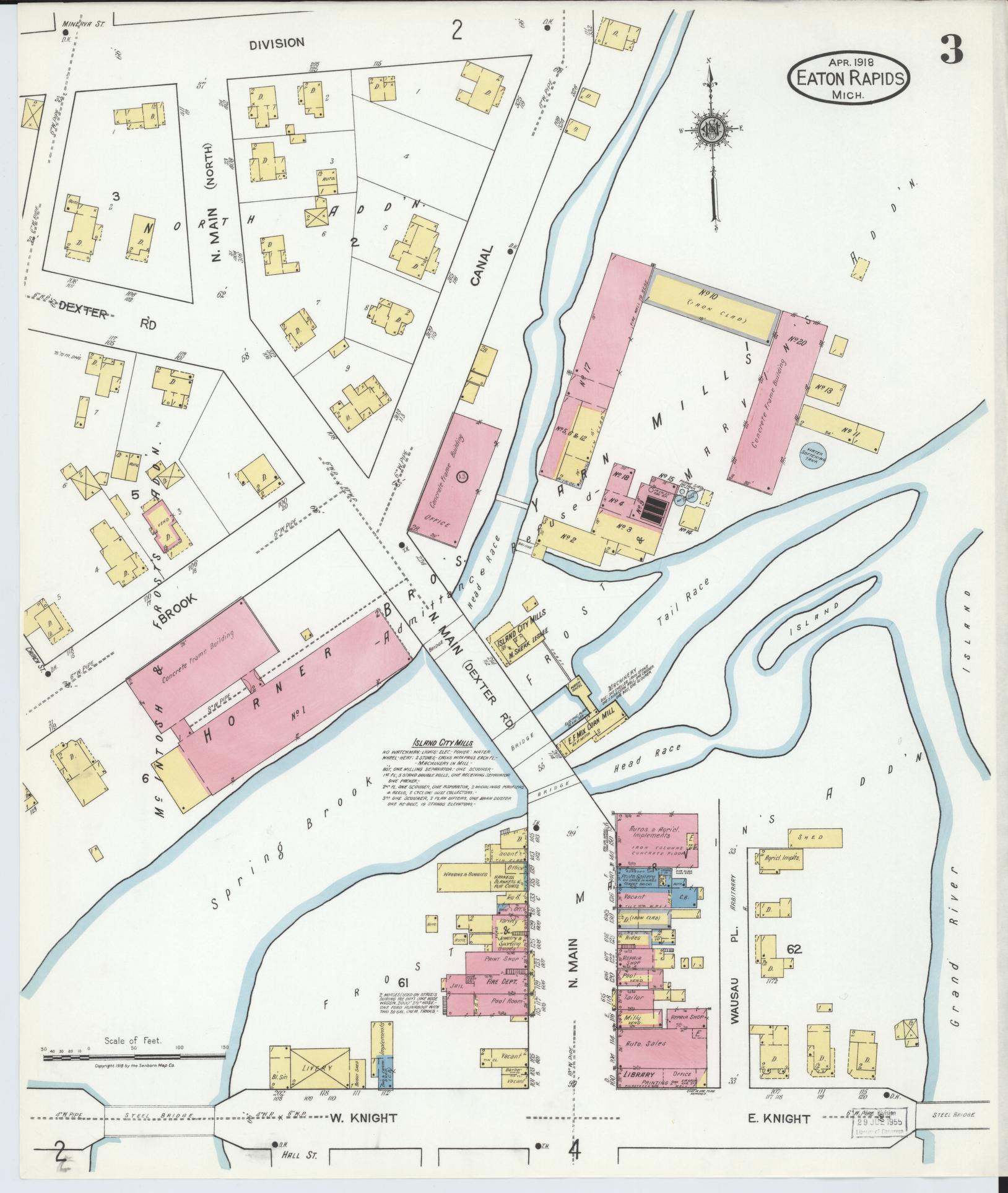 Sanborn Fire Insurance Map from Eaton Rapids, Eaton County, Michigan (1918), Sheet #0003 - Complete Map Set gallery image, historic Sanborn map, vintage wall art, Michigan Michigan