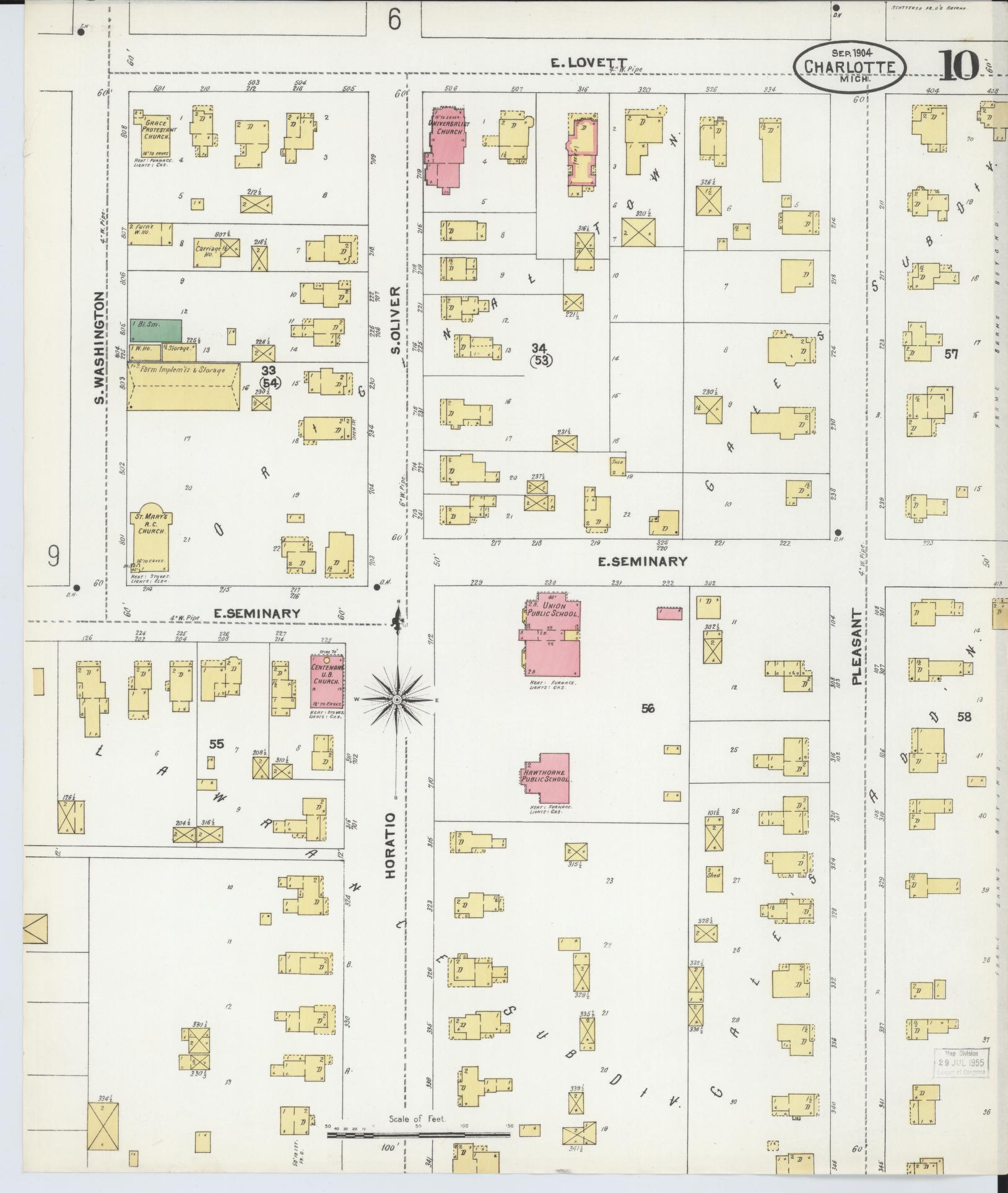 Sanborn Fire Insurance Map from Charlotte, Eaton County, Michigan (1904), Sheet #0010 - Complete Map Set gallery image, historic Sanborn map, vintage wall art, Michigan Michigan
